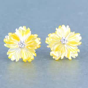 18k witgouden oorknoppen met agaath en diamant 0.08 ct - F/G - VS/SI verkocht voor € 170!