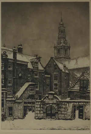 Cornelis Brandenburg - Ets, Zuiderkerk met poortje - Ingelijst kopen? Bied vanaf 60!
