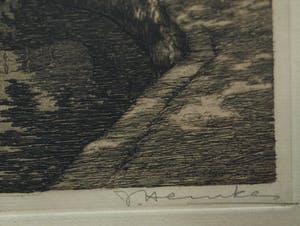 Johan Hemkes - 2 Ingelijste etsen , ‘Korendragershuisje’ + ‘Theehuisje Bolwerk , Franeker’ kopen? Bied vanaf 1!