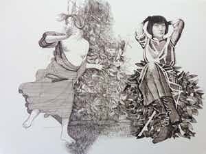 Aat Verhoog - NAAKTE VROUW & MAN / ZW-W ETS / 63x90cm / SIG verkocht voor € 45!