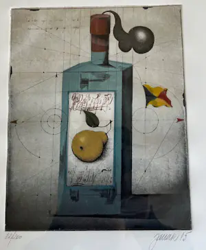 Alois Janak - Stillleben mit Flasche und Birne auf dem Etikett kopen? Bied vanaf 50!