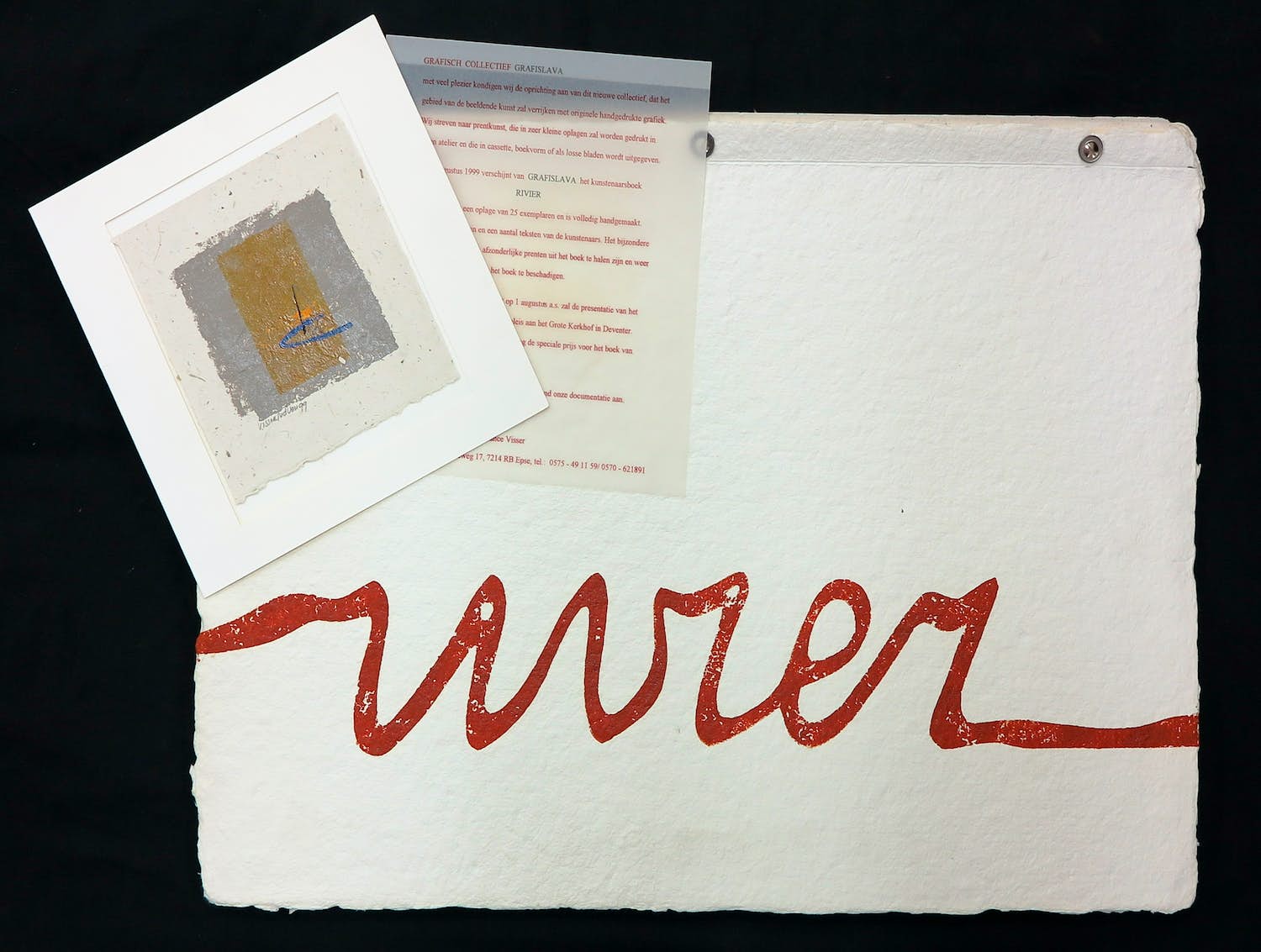 Henk van der Ven - & Constance Visser (GRAFISLAVA), Kunstenaarsboek met 6 prenten, Rivier verkocht voor € 50!