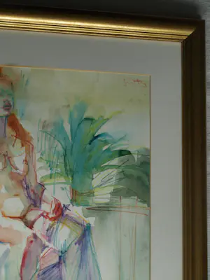 Theodoor Herbert van Putten - Ingelijste aquarel , Vrouw op stoel – 1977 kopen? Bied vanaf 35!