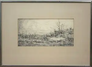 Ton Pape - Landschap, - Inkttekening kopen? Bied vanaf 50!