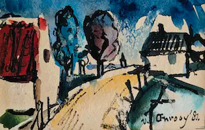 AcheterJan van Anrooy - Dorpsgezicht ( Rumpt ? ) - Aquarel? Enchérissez de 55!