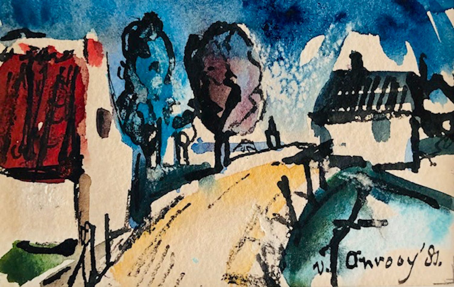 Jan van Anrooy - Dorpsgezicht ( Rumpt ? ) - Aquarel kopen? Bied vanaf 55!