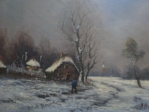 Niet of onleesbaar gesigneerd - Winter Boerderij Landschap kopen? Bied vanaf 1!