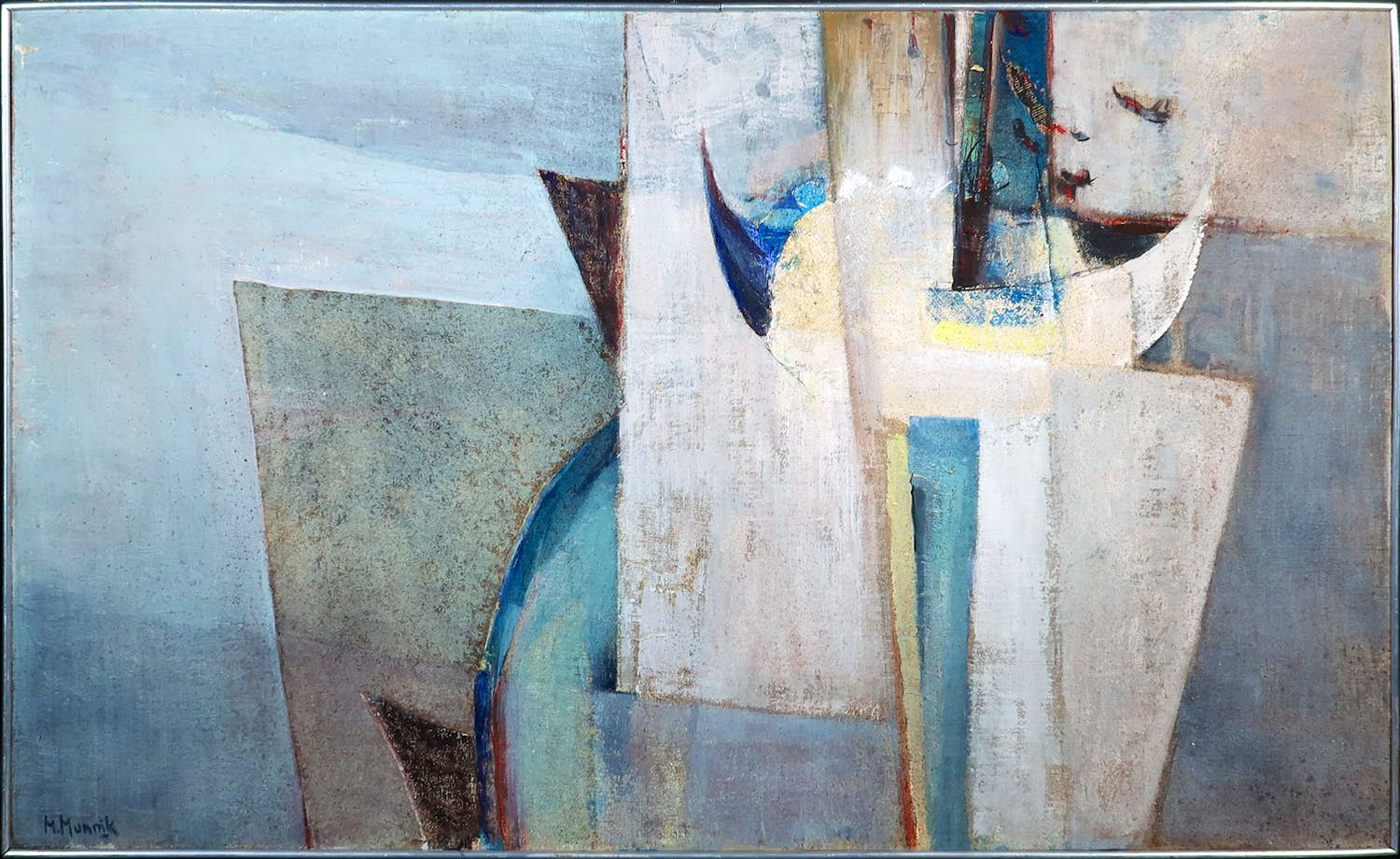 Henk Munnik - Gemengde techniek op doek, Abstracte compositie - Ingelijst kopen? Bied vanaf 170!