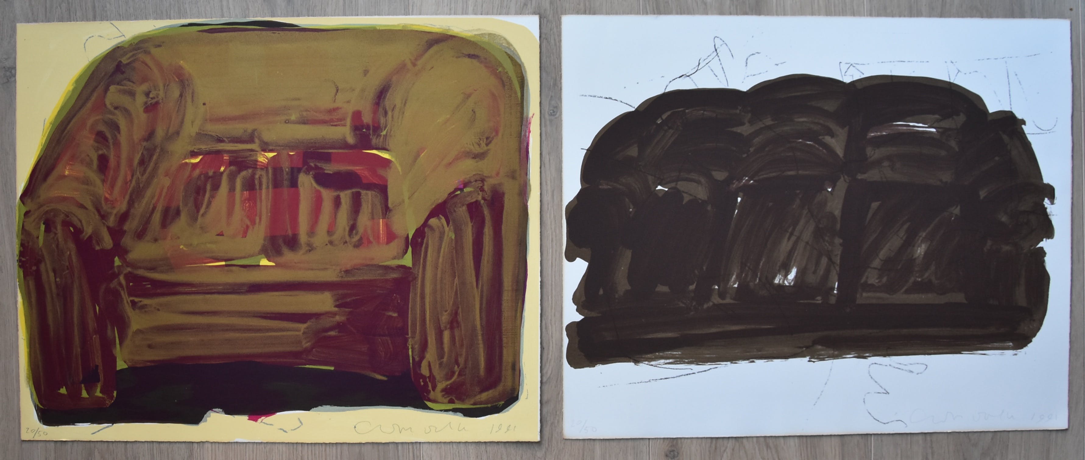 Cees Dolk - # set van 2 Litho's thema SOFA #1991, gesigneerd/genummerd verkocht voor € 25!