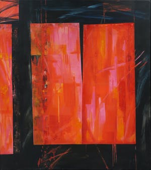 Theodora Plas - Gemengde techniek op doek, Z.T. (rode rechthoeken) - Ingelijst (Zeer groot) kopen? Bied vanaf 1!