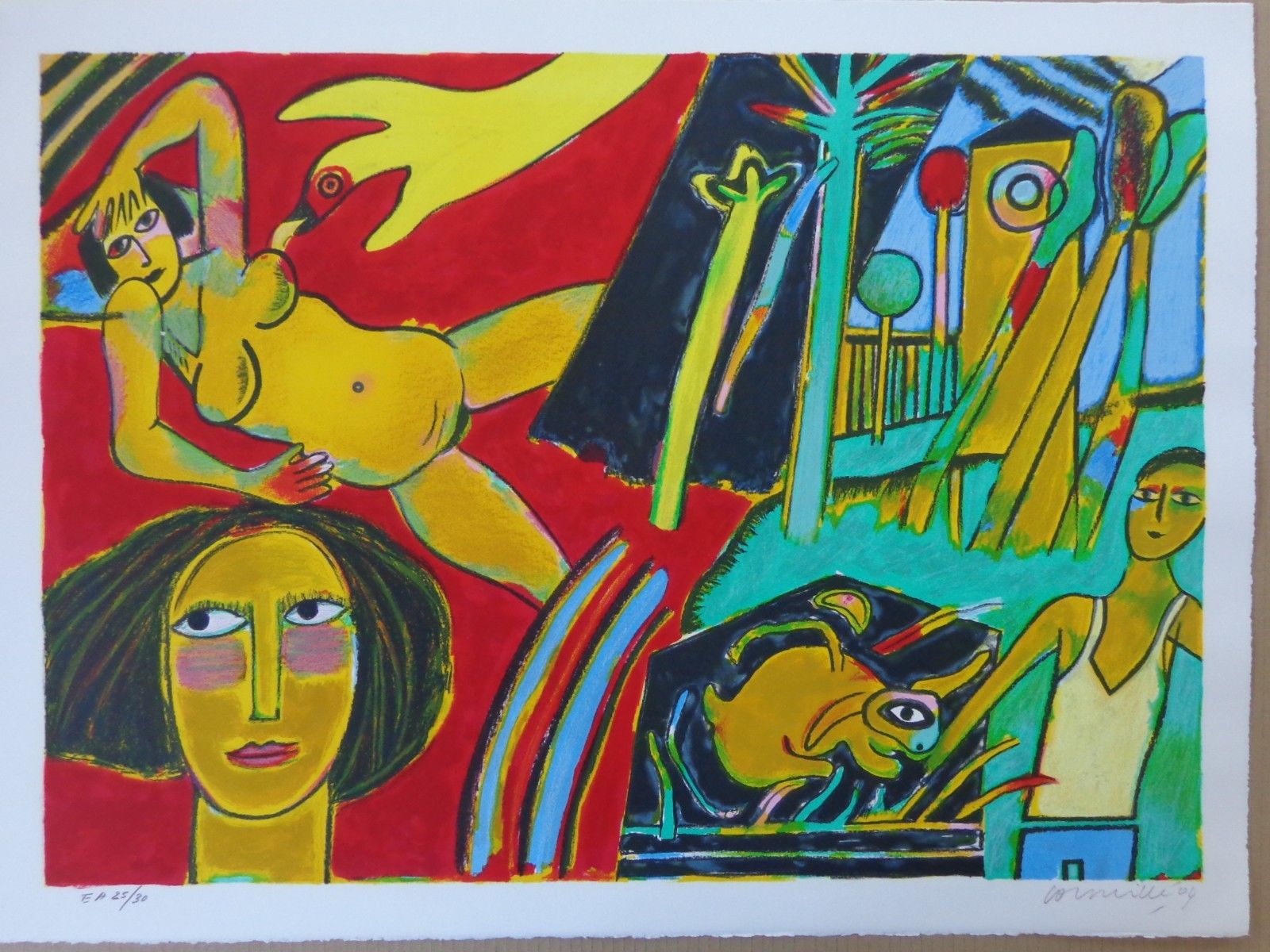 Corneille - GELE NAAKTE VROUW / KLEURLITHO / 57x76cm / SIG / 2004 kopen? Bied vanaf 185!