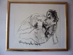 Anton Heyboer - Houtskool op molenpapier. Liggende vrouw verkocht voor € 175!