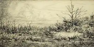 Ton Pape - Landschap, - Inkttekening verkauft für € 50!