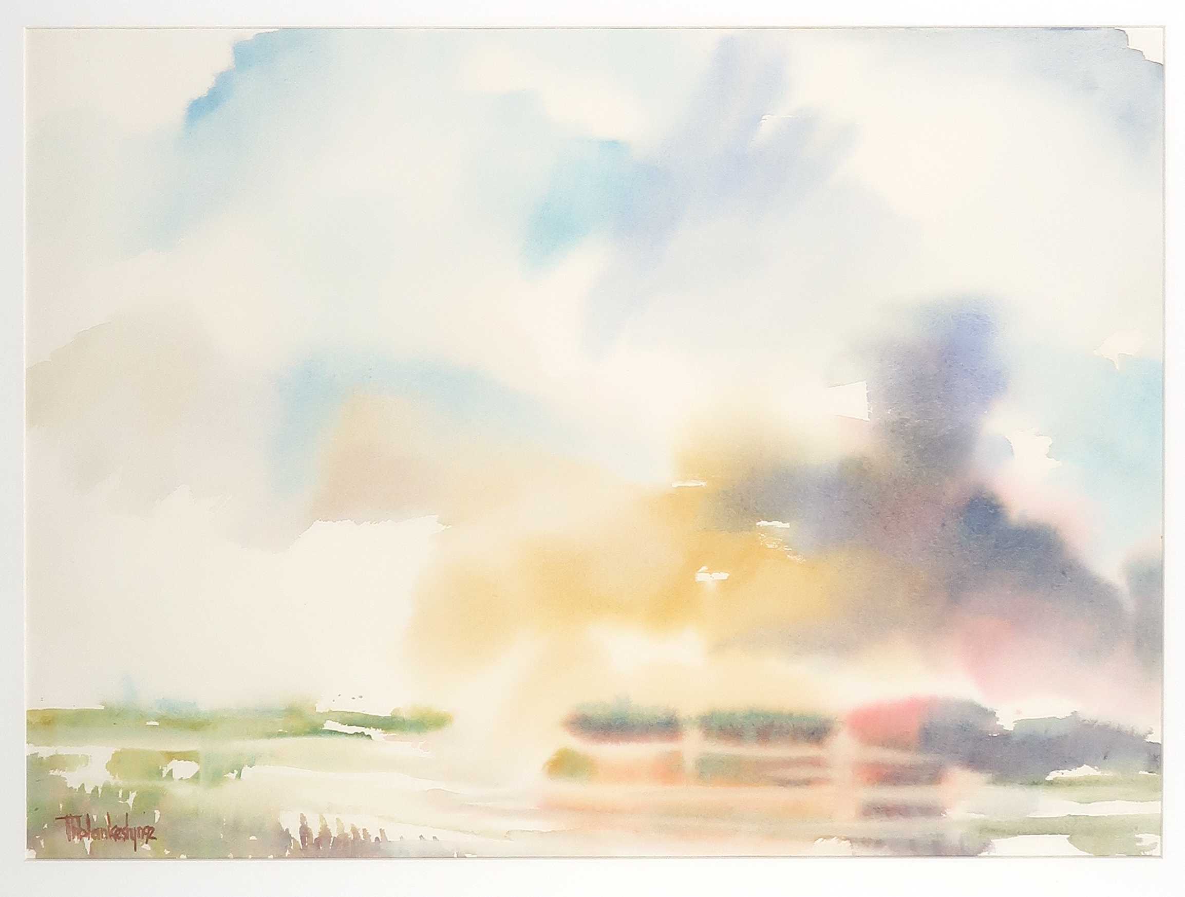 Theo Blankestijn - Aquarel, Rietkragen in het gouden licht - Ingelijst kopen? Bied vanaf 20!