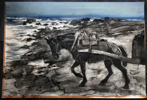 Jan Burgerhout - Aquarel: Paard met schelpenkar op het strand kopen? Bied vanaf 125!