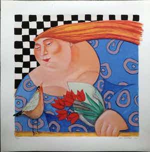 Ada Breedveld - Zeefdruk. Titel, "Hiep, Hiep, Hoera" . verkocht voor € 50!