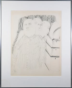 Niet of onleesbaar gesigneerd - Potloodtekening, Drie hoofden - Ingelijst kopen? Bied vanaf 1!