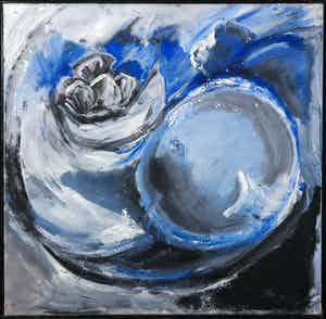 Betty van Haaster - Olieverf op doek, Stilleven van water in grote golf - Ingelijst verkocht voor € 50!