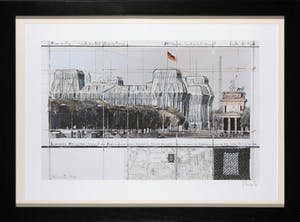 Christo - Handgesigneerd exemplaar Wrapped Reichstag met stofmonster - Ingelijst (Groot) kopen? Bied vanaf 1!