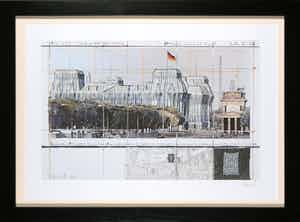 Christo - Handgesigneerd exemplaar Wrapped Reichstag met stofmonster - Ingelijst (Groot) verkocht voor € 1!