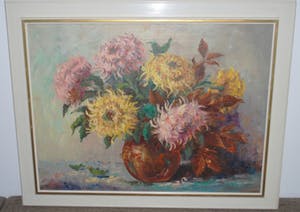 Jacobus Doeser - Stilleven met chrysanten - groot olieverfschilderij kopen? Bied vanaf 10!