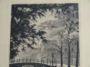 Maarten Langbroek - Ets, Reguliersgracht, Amsterdam – Gesigneerd en ingelijst – ca 1965 kopen? Bied vanaf 10!