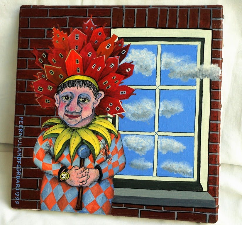 Peer Mijland - Olieverf op doek, De makelaar in Huizen – gesigneerd – 1999  kopen? Bied vanaf 100!