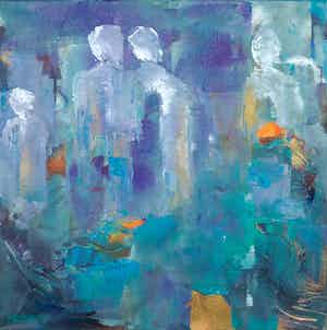 Marten Randa - Acryl op doek, Memories in town verkocht voor € 80!