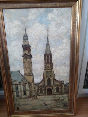 Niet of onleesbaar gesigneerd - Stadhuis en de kerk Notre Dame te Sint-Truiden (België) kopen? Bied vanaf 1!