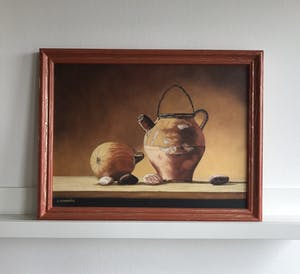 Niet of onleesbaar gesigneerd - Herfstachtig stilleven met pompoen en kan kopen? Bied vanaf 1!