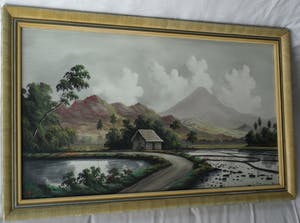 Niet of onleesbaar gesigneerd - Grote ingelijste gouache , Indisch landschap – ca. 1950 – 54 x 87 cm. kopen? Bied vanaf 1!