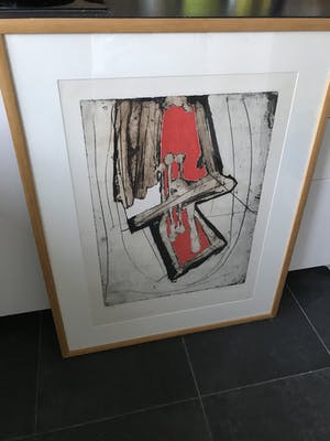 Cees Kortlang - Inschuivend rood - kleurets, ingelijst kopen? Bied vanaf 80!