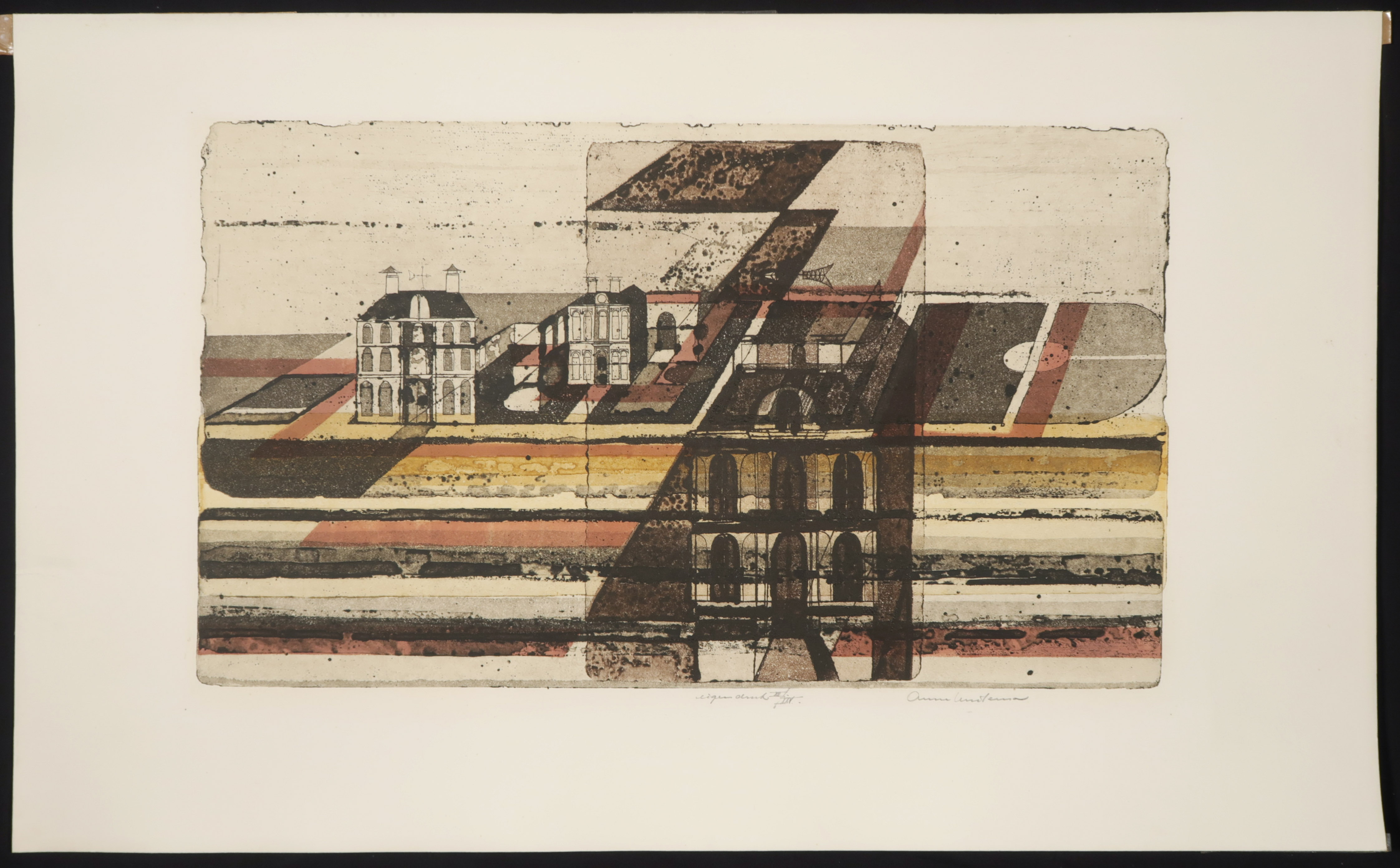 Anne Huitema - Ets en aquatint, Landschap met herenhuizen kopen? Bied vanaf 20!