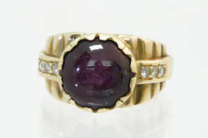 61-Grote retro 14 krt gouden ring paarse steen - 6 steens diamant kopen? Bied vanaf 520!