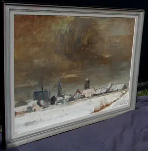 Jose Van Gucht - Olieverf op doek: 'zicht op een besneeuwd landschap' - 1956 kopen? Bied vanaf 299!