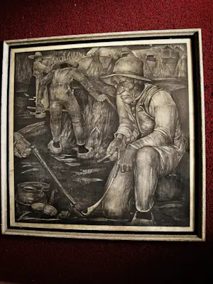 Willem van den Berg - Zeer grote naturalistische Litho "Landarbeiders" in originele lijst kopen? Bied vanaf 43!