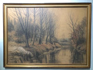 Gerard Krol - Bomen langs het water -Krijttekening, Ingelijst kopen? Bied vanaf 90!