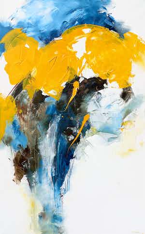 Ria Erckens - Abstracte compositie, acrylverf op doek (zeer groot, mooi ingelijst) verkocht voor € 350!