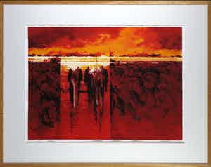 Mattie Schilders - Zeefdruk, Het gebeurde in de nacht - Ingelijst (Groot) verkocht voor € 1!