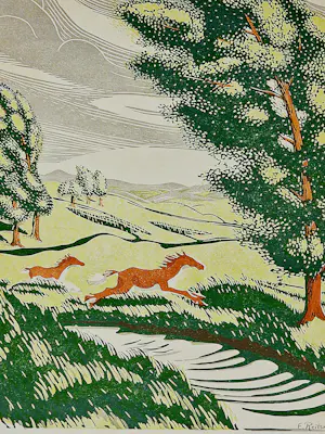 Engelien Reitsma-Valenca - een in 1965 gemaakte kleuren litho "paarden in een landschap" potloodges. kopen? Bied vanaf 46!