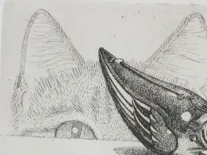 Ella van Schaik - Vogel en Kat - Ets kopen? Bied vanaf 40!