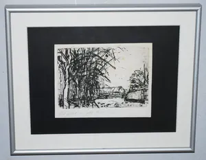 Fred Bervoets - ets - landschap - met opdracht, 1971, unica kopen? Bied vanaf 40!