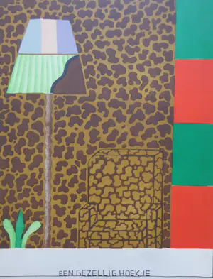 AcheterReinier Lucassen - EEN GEZELLIG HOEKJE / KLEURLITHO / 78x53cm / SIG / 1968? Enchérissez de 115!