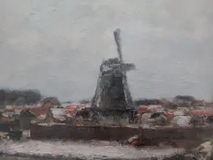 David Schulman - Hollands wintergezicht met boot, dorp en windmolen. kopen? Bied vanaf 1000!