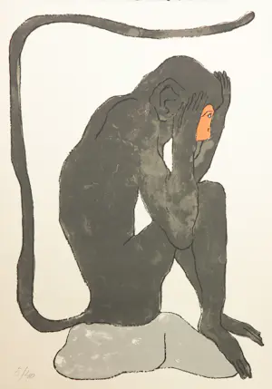 AcheterNiet of onleesbaar gesigneerd - Litho, Aap? Enchérissez de 1!