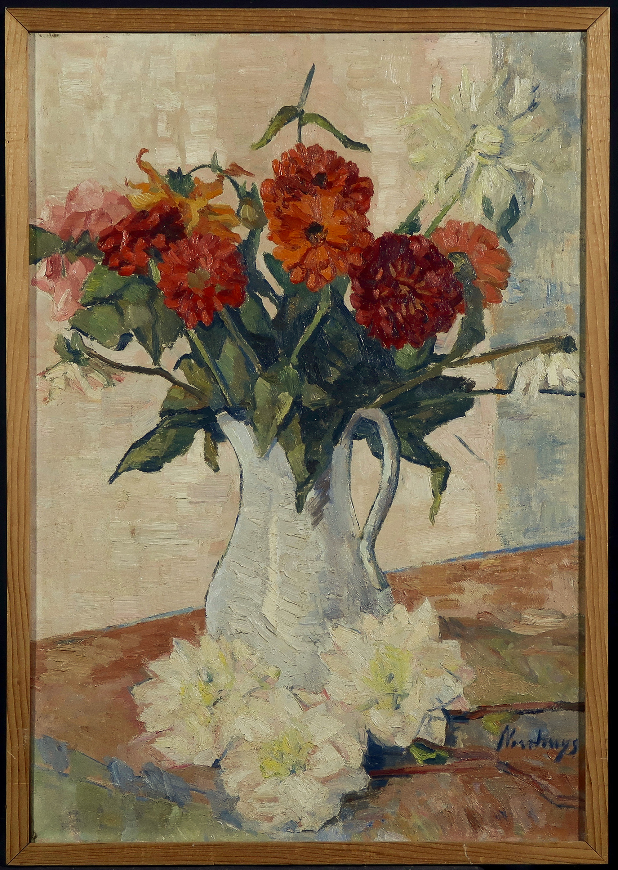 Andrew Frederick van Nouhuys - Olieverf op doek, Zinnia's - Ingelijst kopen? Bied vanaf 100!
