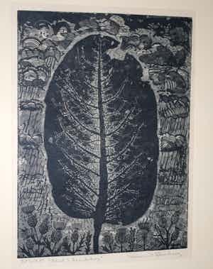 Lennart Forsberg - grote houtgravure, handdruk * * Blad in Landschap ** verkocht voor € 60!