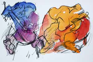 Jan Sierhuis - met de hand ingekleurde litho (aquarel) - 1974 verkocht voor € 55!