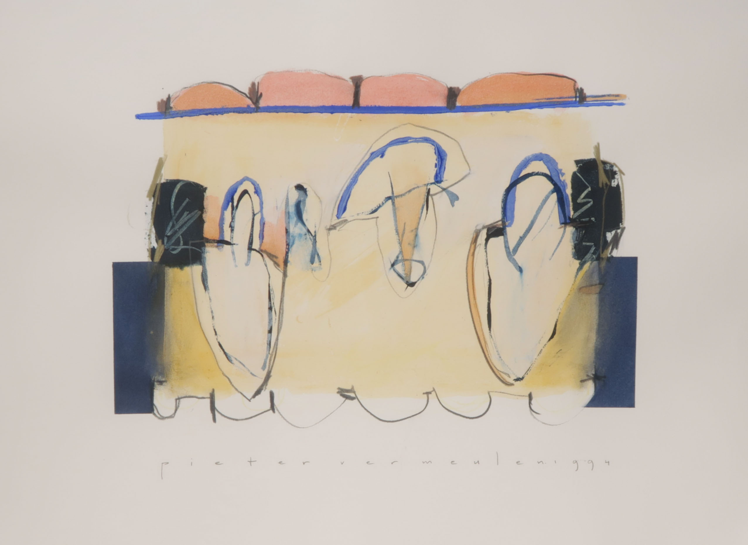 Pieter Vermeulen - Gemengde techniek op papier, Zonder titel - Ingelijst kopen? Bied vanaf 1!