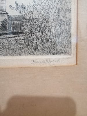 Cor van der Woerd - Toren te Elst (Originele ets) '50 kopen? Bied vanaf 20!